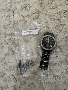Michael Kors Black Crystal-Trim Ceramic Bracelet Watch